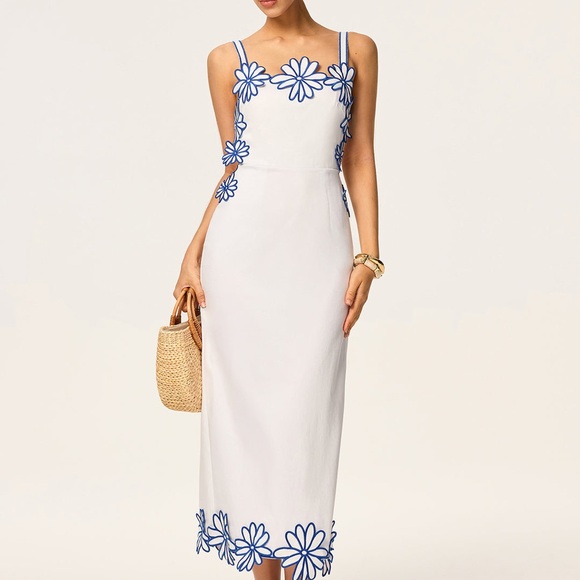 Commense Dresses & Skirts - Commense Semi-Sheer Floral Embroidery Back Bow Maxi Dress size XL